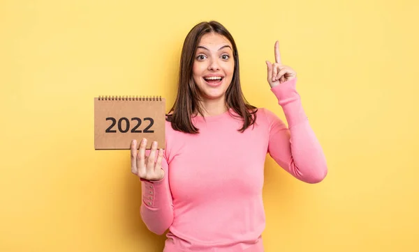 Pretty Woman Feeling Happy Excited Genius Realizing Idea 2022 Calendar — Zdjęcie stockowe