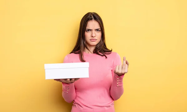 Pretty Woman Feeling Angry Annoyed Rebellious Aggressive White Box Packaging — 스톡 사진