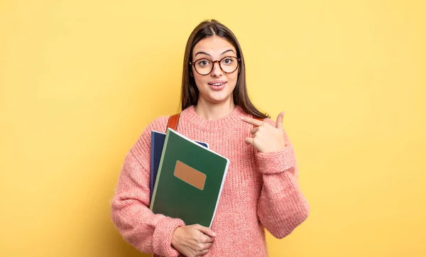 Pretty Student Woman Feeling Happy Pointing Self Excited — 스톡 사진