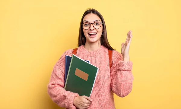 Pretty Student Woman Feeling Happy Astonished Something Unbelievable — 스톡 사진