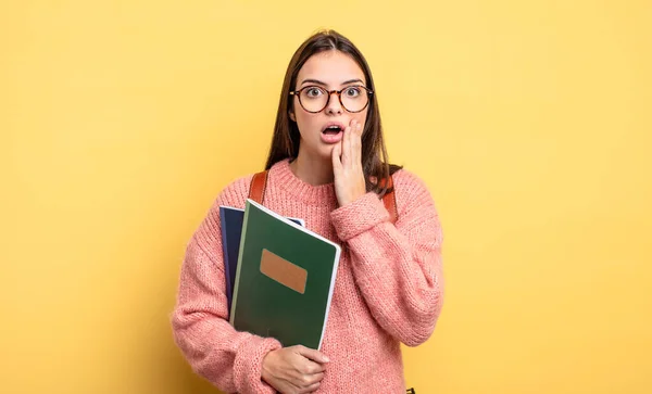Pretty Student Woman Feeling Shocked Scared — 스톡 사진