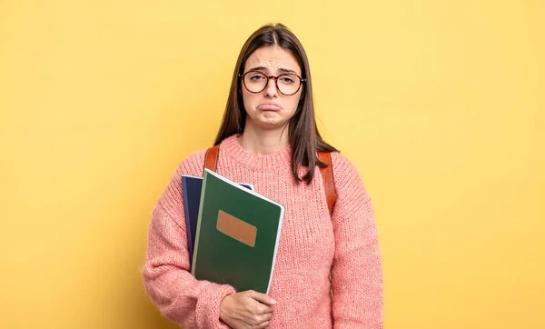 Pretty Student Woman Feeling Sad Whiney Unhappy Look Crying — Zdjęcie stockowe