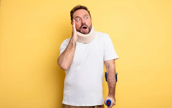 Middle Age Man Feeling Happy Excited Surprised Accident Injured Concept — Fotografia de Stock