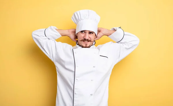 Chef Hombre Sentirse Estresado Ansioso Asustado Con Las Manos Cabeza — Foto de Stock