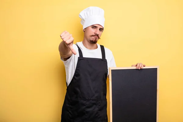 Šéfkuchař Cítí Naštvaně Ukazuje Palce Dolů — Stock fotografie