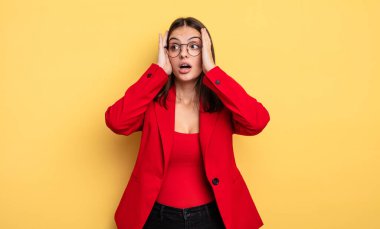 pretty woman feeling happy, excited and surprised. businesswoman concept
