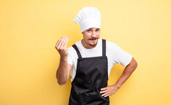 Chef Hombre Haciendo Capice Gesto Dinero Diciéndole Que Pague — Foto de Stock