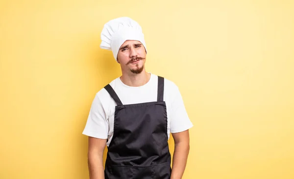 Chef Uomo Sentirsi Triste Piagnucoloso Con Uno Sguardo Infelice Piangendo — Foto Stock