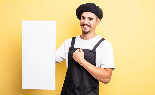 Artista Homem Sentindo Feliz Enfrentando Desafio Celebrando Conceito Espaço Cópia — Fotografia de Stock