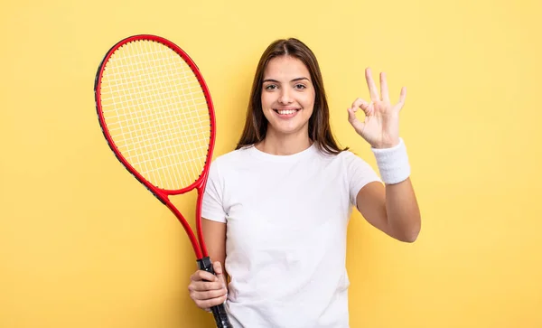 Pretty Woman Feeling Happy Showing Approval Okay Gesture Tennis Player — 图库照片