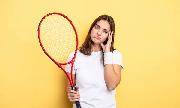 Pretty Woman Feeling Bored Frustrated Sleepy Tiresome Tennis Player Concept — Stock Photo, Image