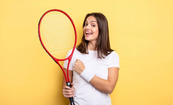 Pretty Woman Feeling Happy Facing Challenge Celebrating Tennis Player Concept — Foto Stock