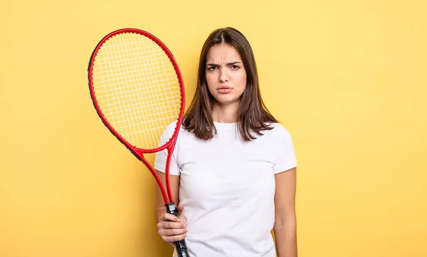 Pretty Woman Feeling Puzzled Confused Tennis Player Concept — Stock Photo, Image