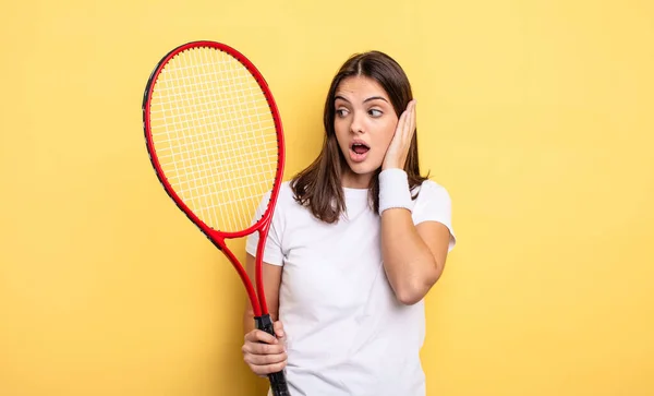 Pretty Woman Feeling Happy Excited Surprised Tennis Player Concept — Stok fotoğraf