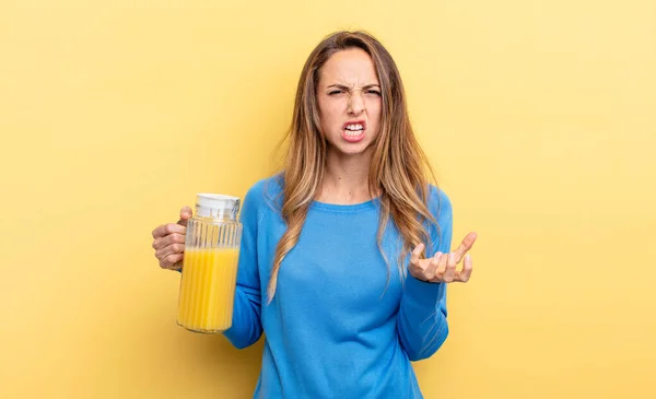 Pretty Woman Looking Angry Annoyed Frustrated Orange Juice Concept — Stockfoto