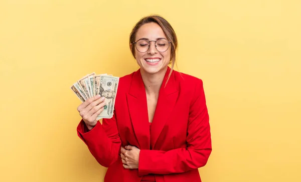 Pretty Woman Laughing Out Loud Some Hilarious Joke Business Dollar — Foto Stock