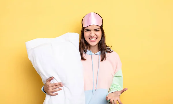 Young Woman Pajamas Pillow — Stock Photo, Image