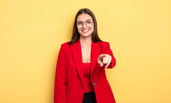 Pretty Woman Pointing Camera Choosing You Businesswoman Concept — Stockfoto