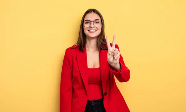 Pretty Woman Smiling Looking Friendly Showing Number Two Businesswoman Concept — ストック写真