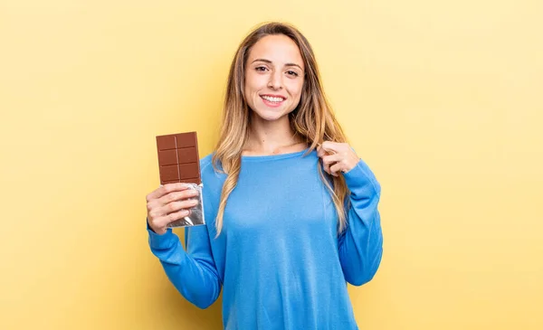 Pretty Woman Looking Arrogant Successful Positive Proud Chocolate Concept — стоковое фото