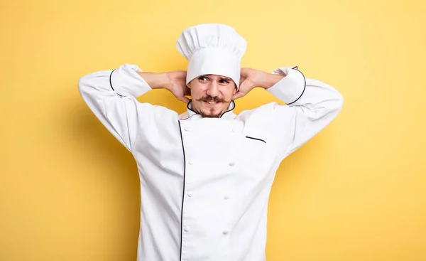 Kock Man Känner Sig Stressad Orolig Eller Rädd Med Händerna — Stockfoto