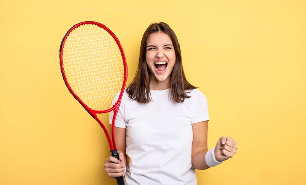 Pretty Woman Shouting Aggressively Angry Expression Tennis Player Concept — Stok fotoğraf