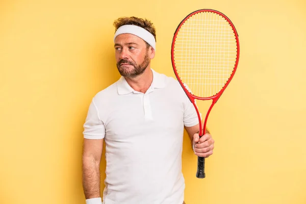 Middle Age Man Feeling Sad Upset Angry Looking Side Tennis — Stock Fotó