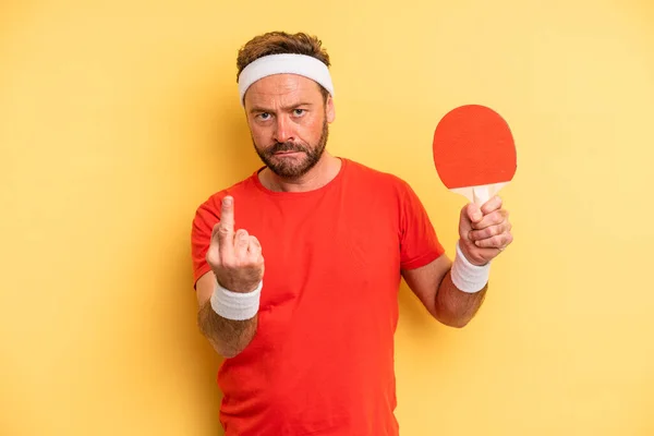 Middle Age Man Feeling Angry Annoyed Rebellious Aggressive Ping Pong —  Fotos de Stock