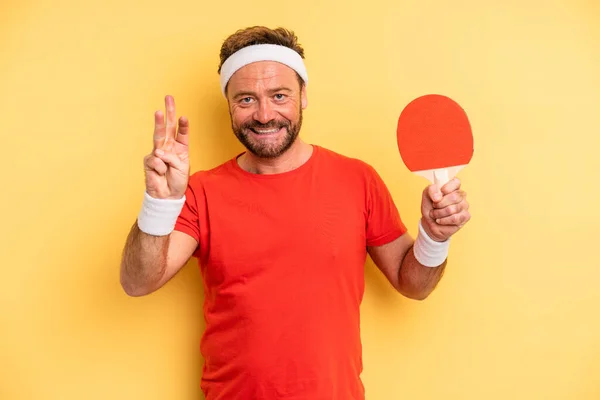 Middle Age Man Smiling Looking Friendly Showing Number Three Ping — Stockfoto
