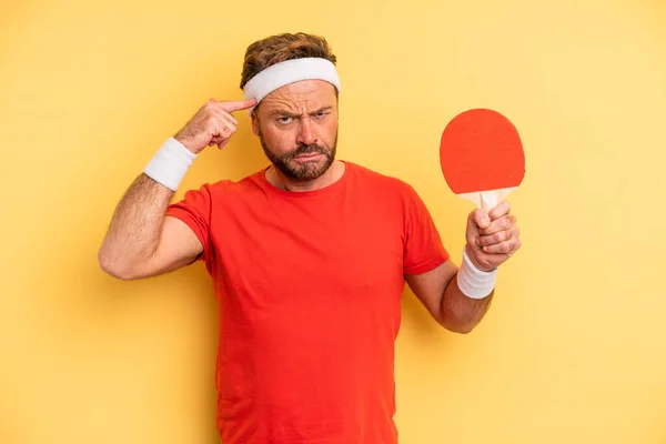 Middle Age Man Feeling Confused Puzzled Showing You Insane Ping — Stockfoto