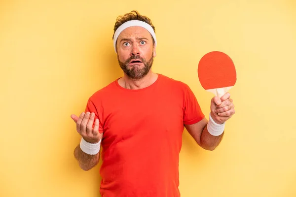 Middle Age Man Looking Desperate Frustrated Stressed Ping Pong Concept — Zdjęcie stockowe