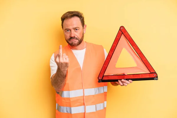 Middle Age Man Feeling Angry Annoyed Rebellious Aggressive Triangle Breakdown — Stock Photo, Image