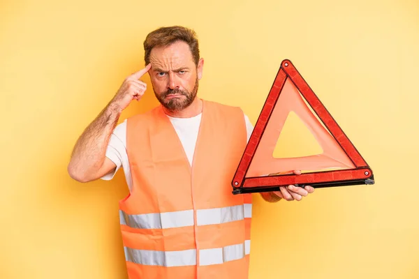 Middle Age Man Feeling Confused Puzzled Showing You Insane Triangle — Photo