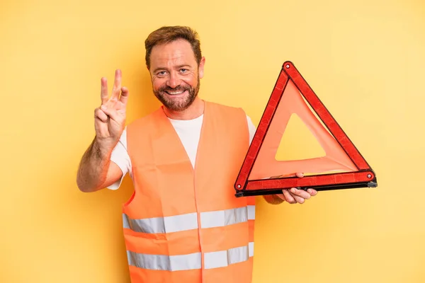 Middle Age Man Smiling Looking Friendly Showing Number Three Triangle — Stockfoto