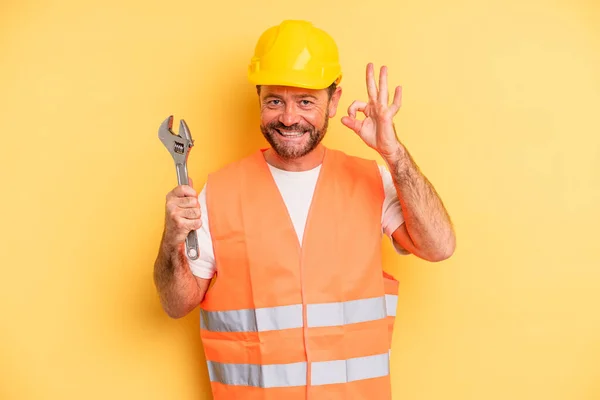 Middle Age Man Feeling Happy Showing Approval Okay Gesture Breakdown — Foto de Stock