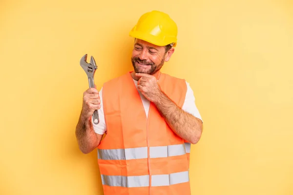 Middle Age Man Smiling Happy Confident Expression Hand Chin Breakdown — Stock Photo, Image