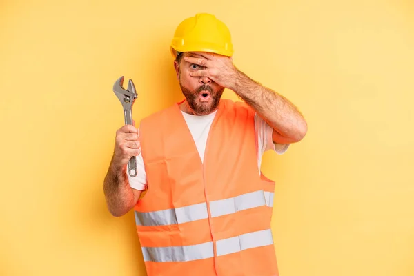 Middle Age Man Looking Shocked Scared Terrified Covering Face Hand — Stok fotoğraf