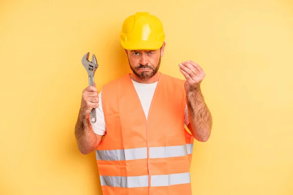 Middle Age Man Making Capice Money Gesture Telling You Pay —  Fotos de Stock