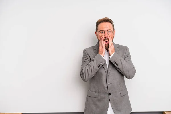 Middle Age Man Feeling Shocked Scared Businessman Concept — Stockfoto