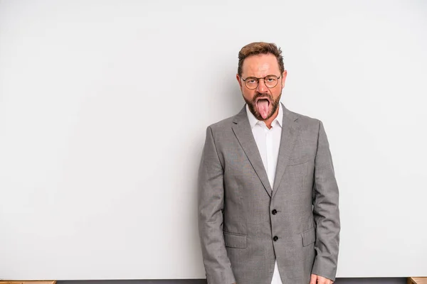 Middle Age Man Feeling Disgusted Irritated Tongue Out Businessman Concept — ストック写真