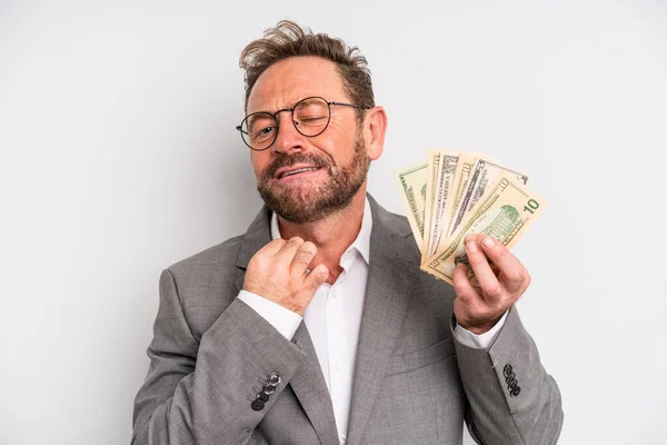 Middle Age Man Feeling Stressed Anxious Tired Frustrated Dollar Banknotes — Stock Photo, Image