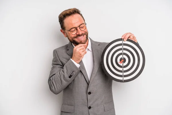 Middle Age Man Smiling Happy Confident Expression Hand Chin Target — Stockfoto