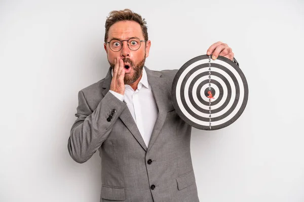 Middle Age Man Feeling Shocked Scared Target Darts Concept —  Fotos de Stock