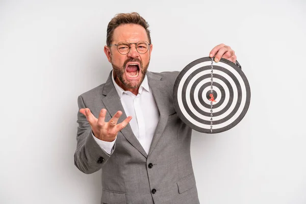 Middle Age Man Looking Angry Annoyed Frustrated Target Darts Concept — Zdjęcie stockowe