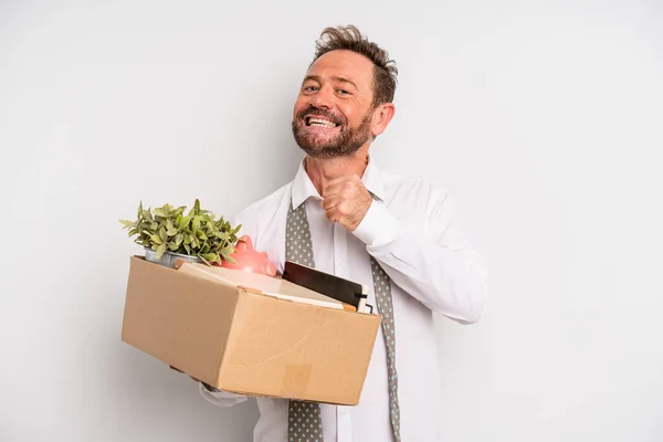Middle Age Man Feeling Happy Facing Challenge Celebrating Unemployment Concept — Stock fotografie