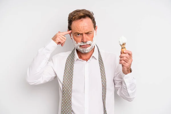 Middle Age Man Feeling Confused Puzzled Showing You Insane Shaving — Photo