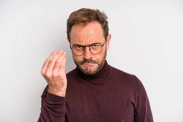 Middle Age Man Making Capice Money Gesture Telling You Pay — Fotografia de Stock