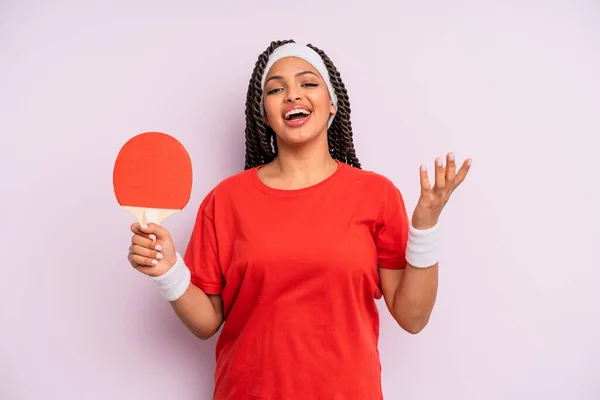 Black Afro Woman Feeling Happy Surprised Realizing Solution Idea Ping —  Fotos de Stock