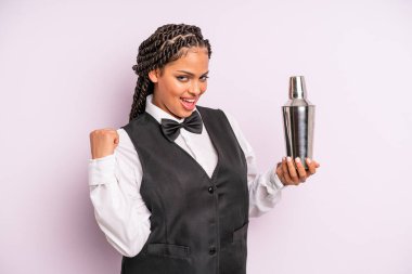 afro black woman looking arrogant, successful, positive and proud. waiter with a cocktail