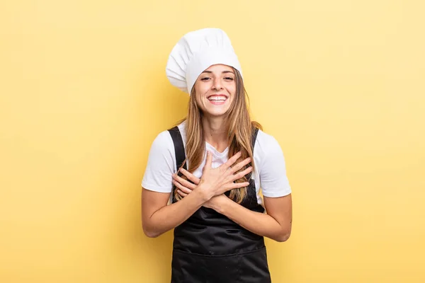 Pretty Woman Pointing Camera Choosing You Chef Concept — Stockfoto